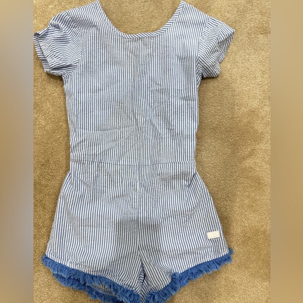 7 For all Mankind girls blue striped Romper, size L